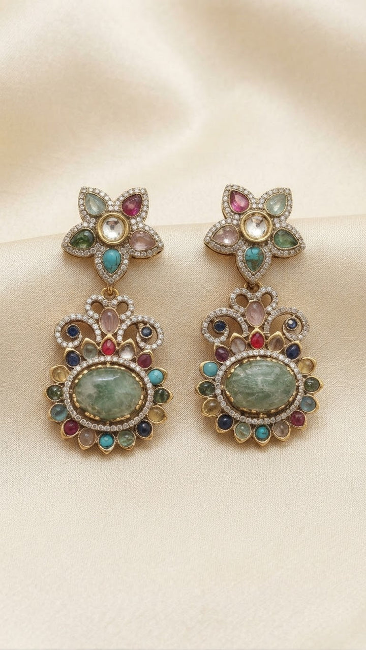 Multicolour Gemstone Floral Drop Earrings| Vivinia by Vidhi Mehra