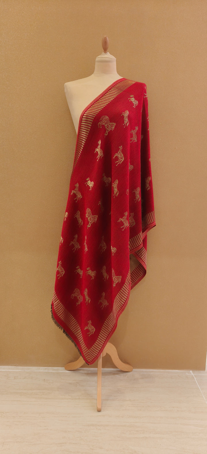 Red Cashmere Horse Scarf |House of Inaayat