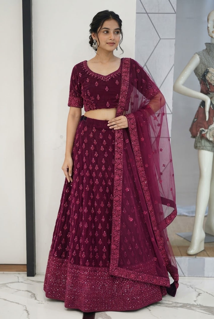 Amani Wine Monochromatic Satin and Net Lehenga Set (Unstitched)| Inaayat by Divya Taimni