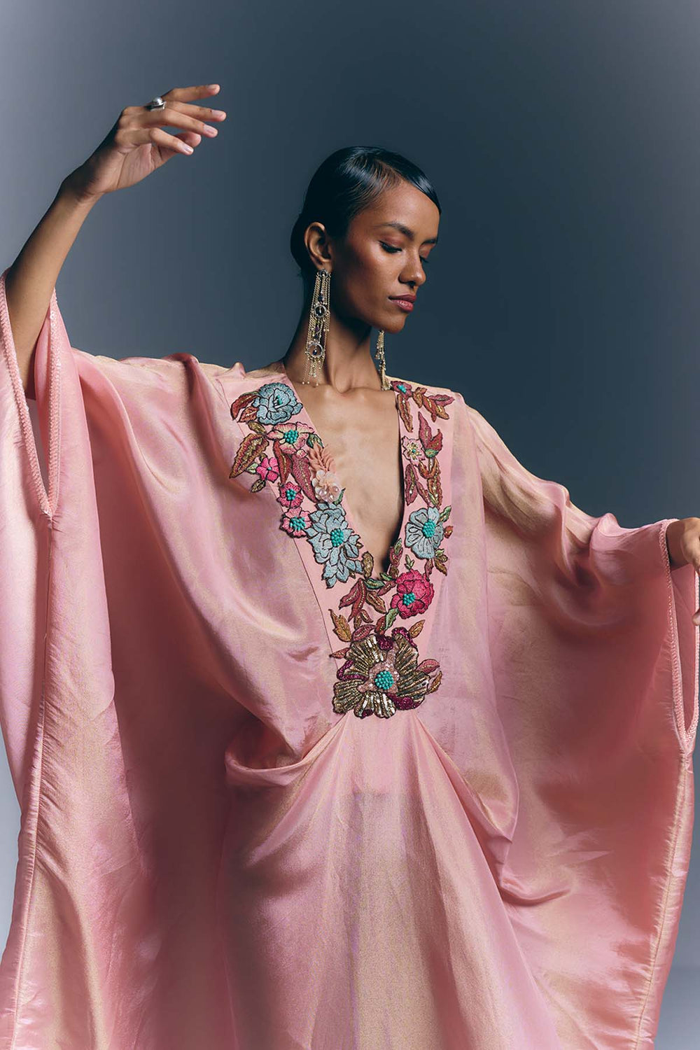 Pink Embroidered Draped Kaftan|VARUN BAHL