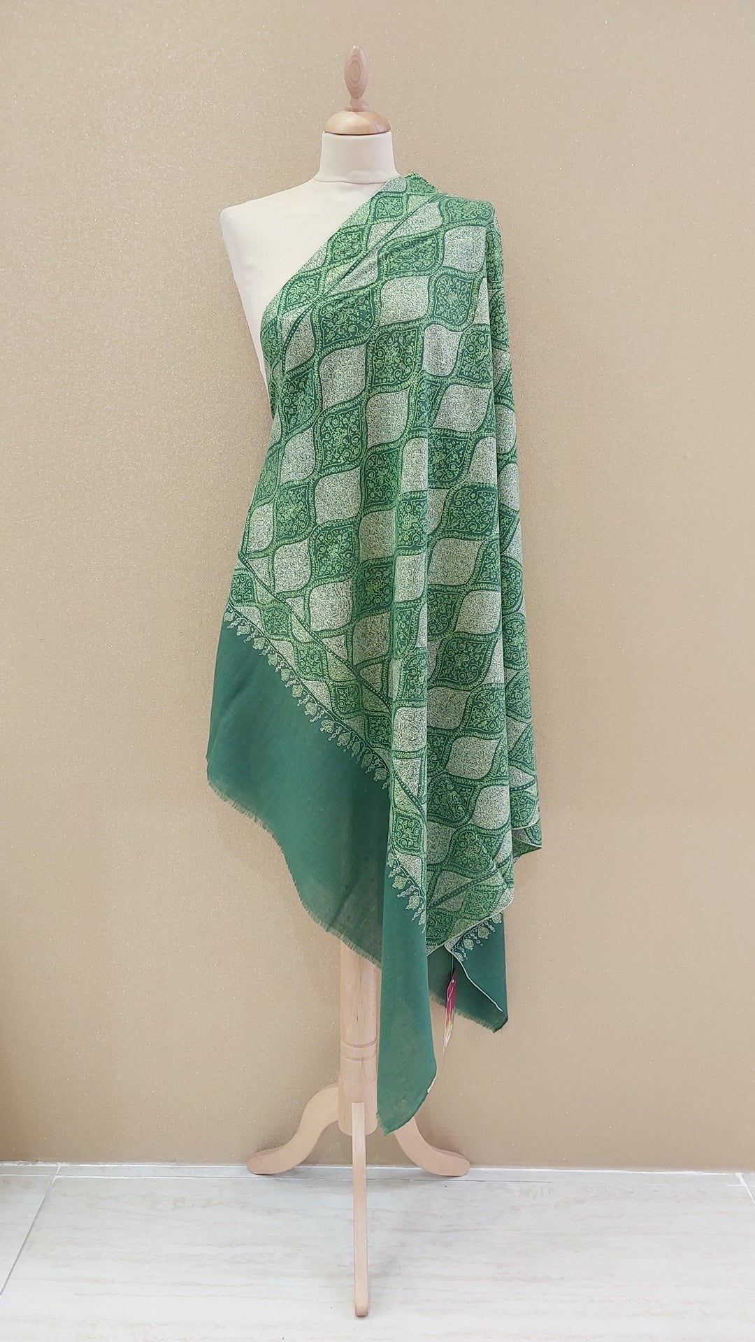 Green-on-Green Pashmina Shawl |AAMIR