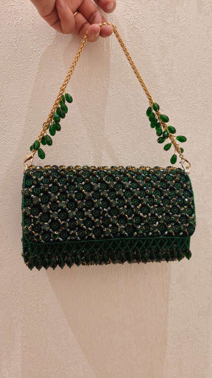 Emerald Green Beaded Clutch |Al Falah