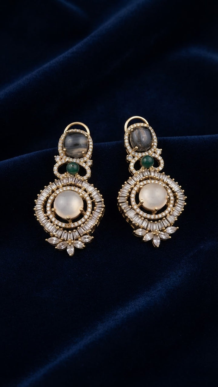 White Stone & American Diamond Drop Earrings|Vivinia by Vidhi Mehra