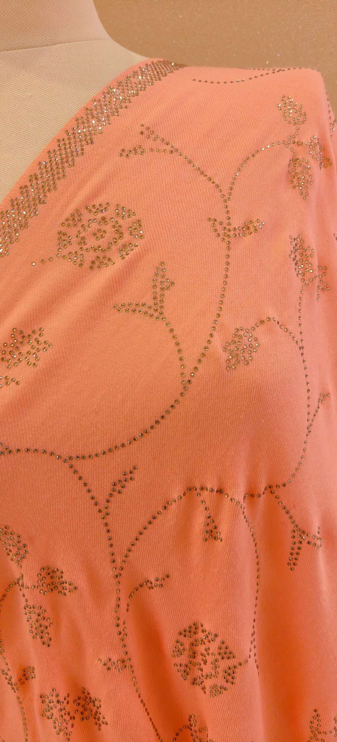 Glimmering Peach Swarovski Crystal Scarf |House of Inaayat