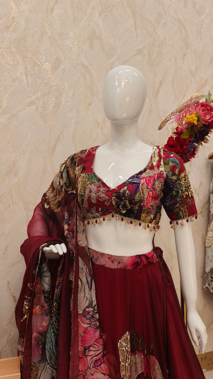 Maroon Printed Printed Lehenga Set |VARUN BAHL