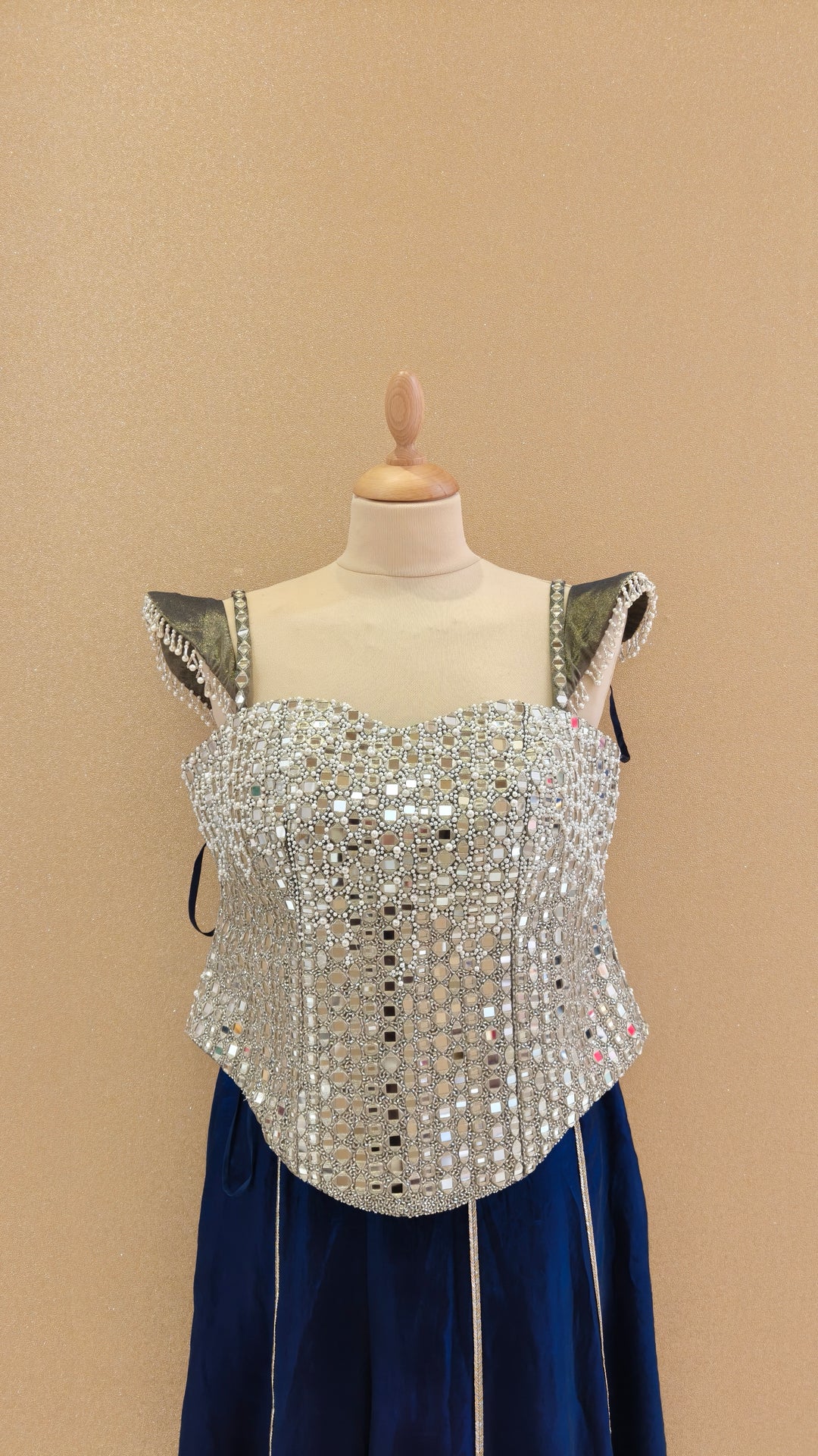 Royal Blue Embellished Corset Top with Pants| AURAROZE