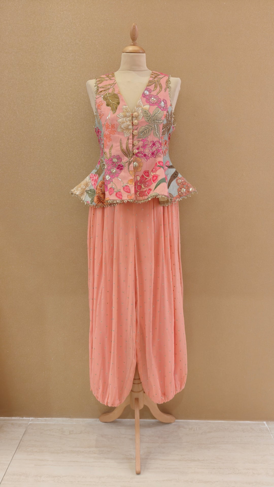 Pastel Floral Peplum Top & Balloon Pants Set| Private Collection