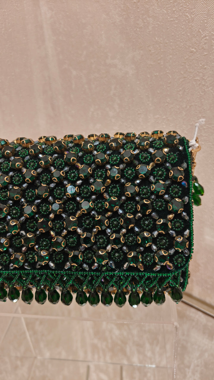 Emerald Green Beaded Clutch |Al Falah