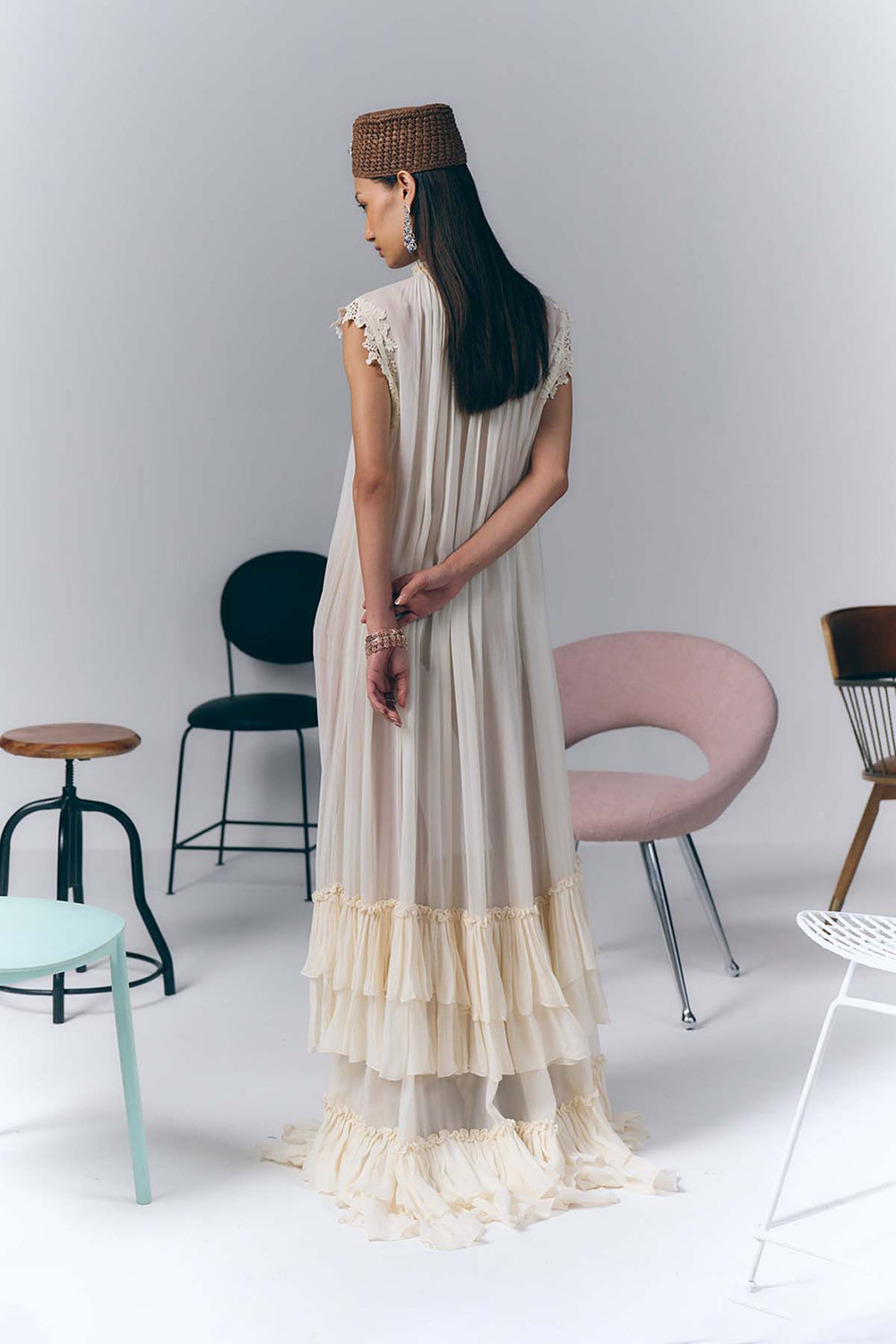 Ivory Ruffle Long Dress|VARUN BAHL