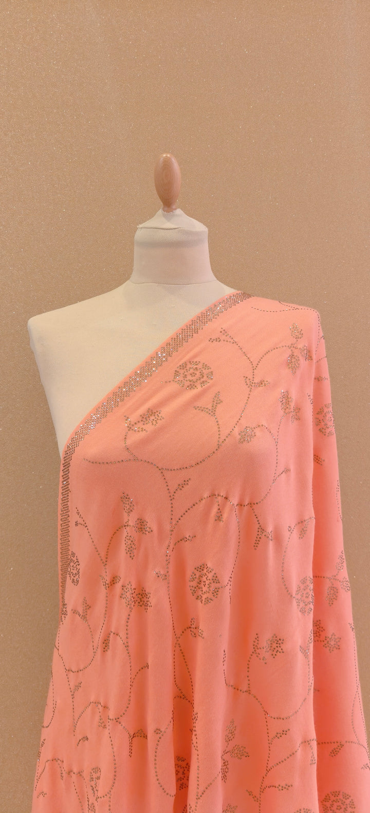 Glimmering Peach Swarovski Crystal Scarf |House of Inaayat