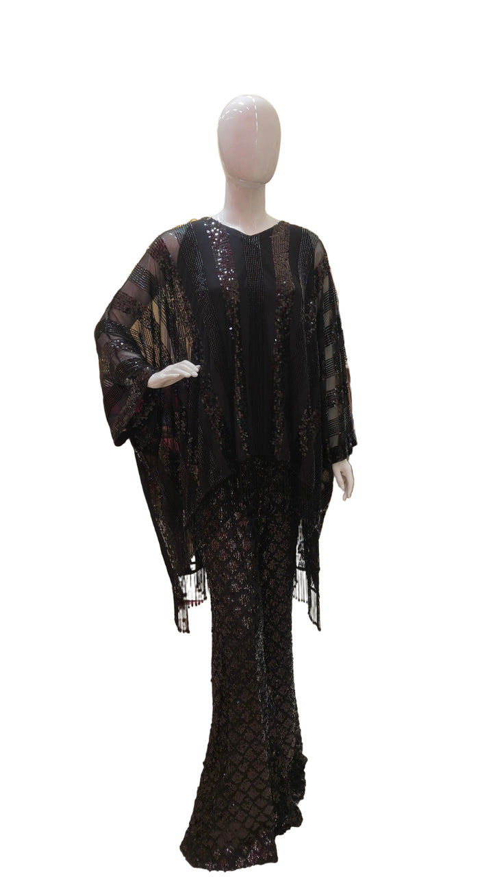 Black Embellished Flowy Top with Sequins Pants| AURAROZE