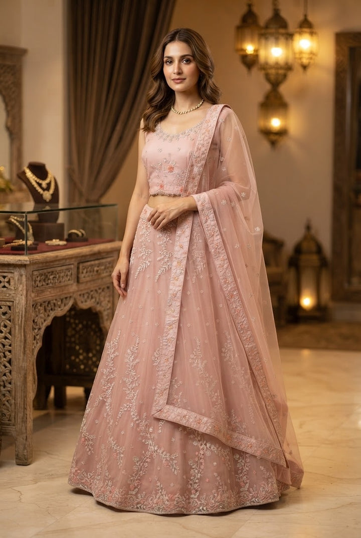 Amani Baby Pink Lehenga (Unstitched) | Inaayat by Divya Taimni
