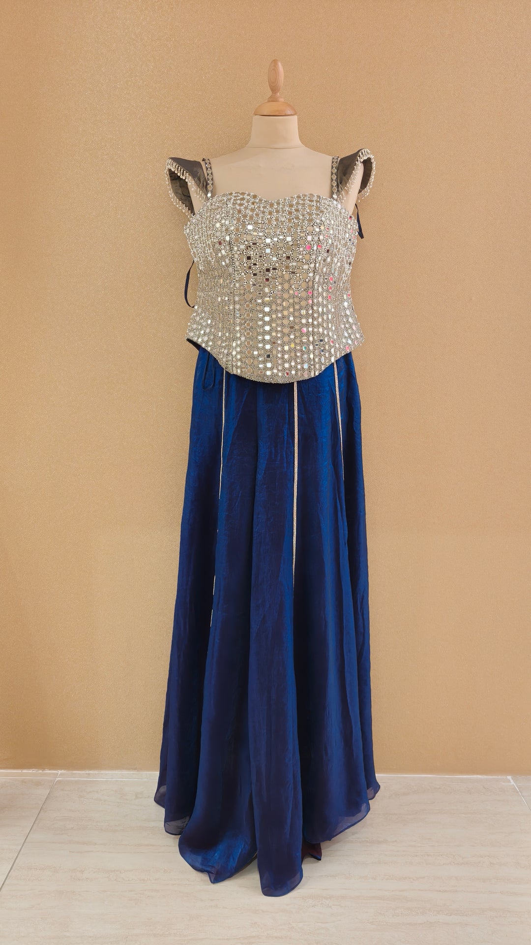 Royal Blue Embellished Corset Top with Pants| AURAROZE