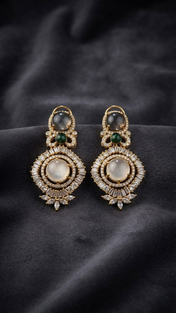 White Stone & American Diamond Drop Earrings|Vivinia by Vidhi Mehra