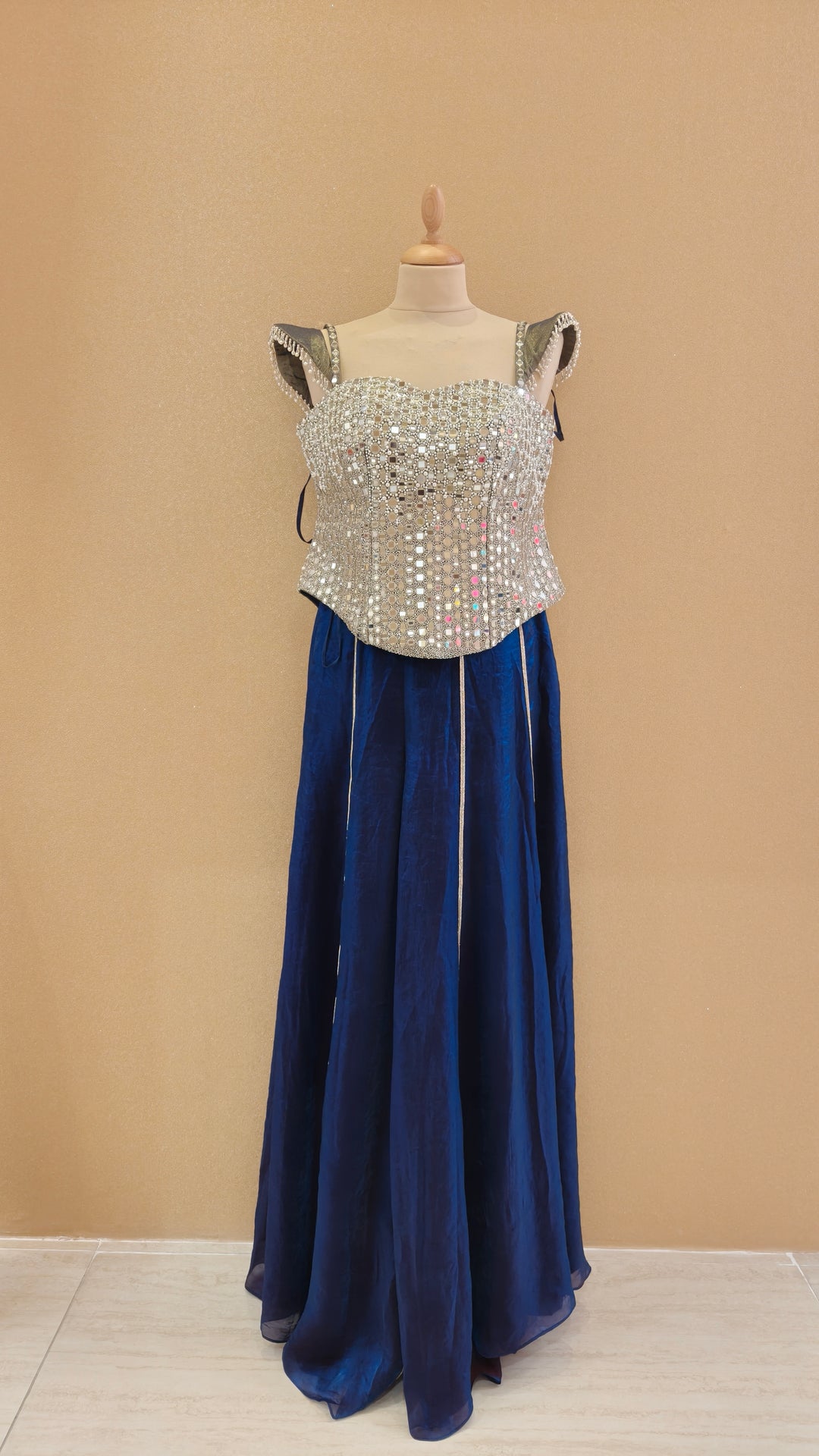 Royal Blue Embellished Corset Top with Pants| AURAROZE