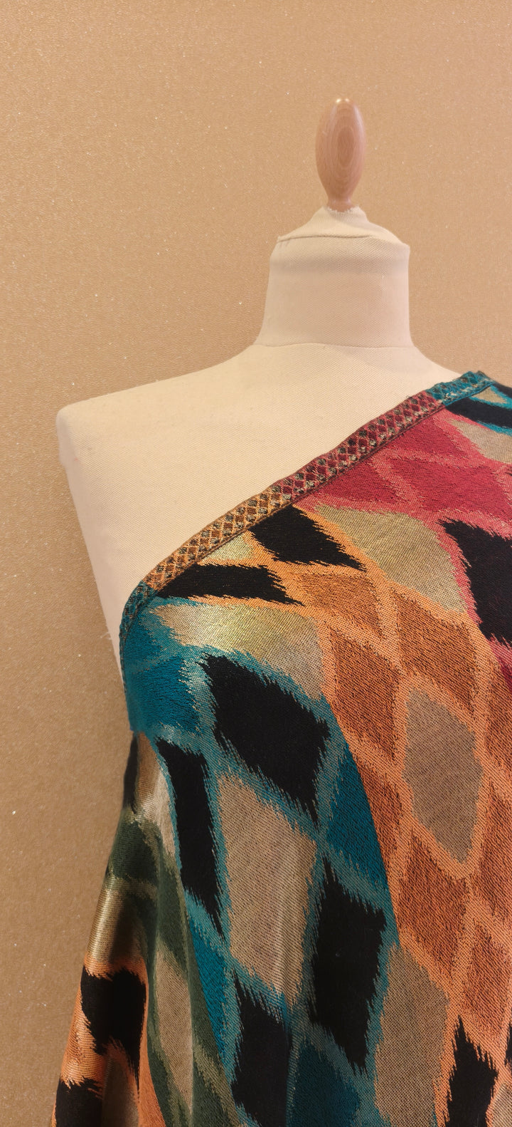 Multicolor Jewel Tone Reversable Zari Ikat Scarf |House of Inaayat
