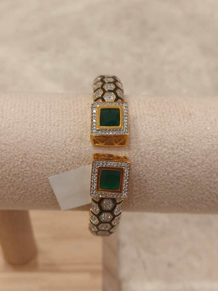 Gold-Plated Green Stone Open Cuff Kada Bracelet |Vivinia by Vidhi Mehra