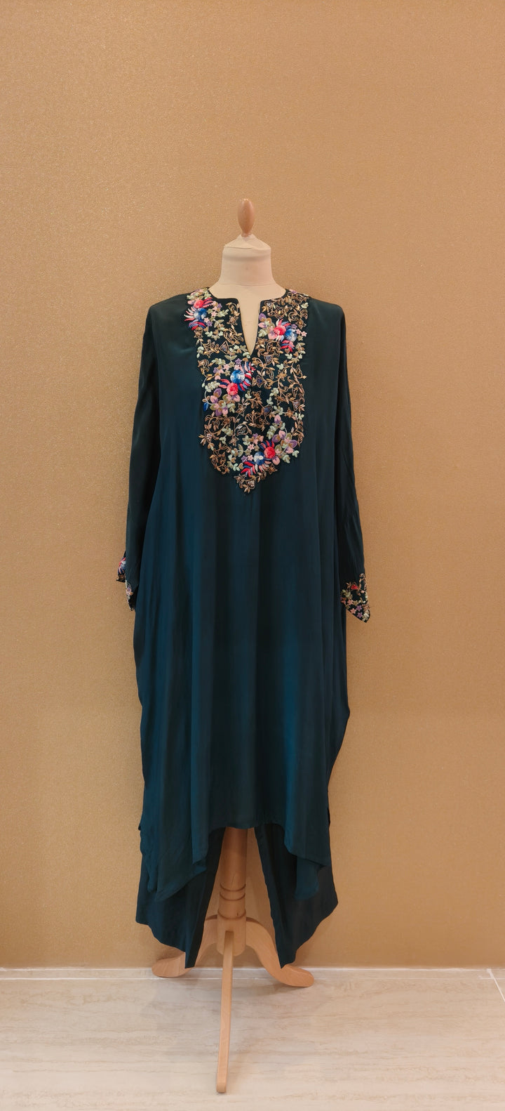 Deep Teal Blue Kaftan Set |Basanti Kapde Aur Koffee