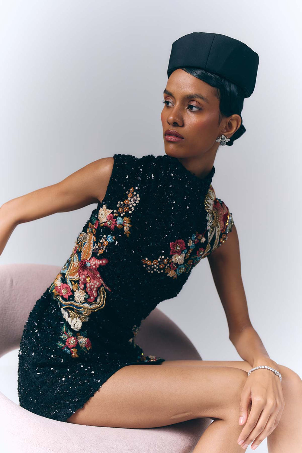 Midnight Bloom Sequin Mini Dress|VARUN BAHL