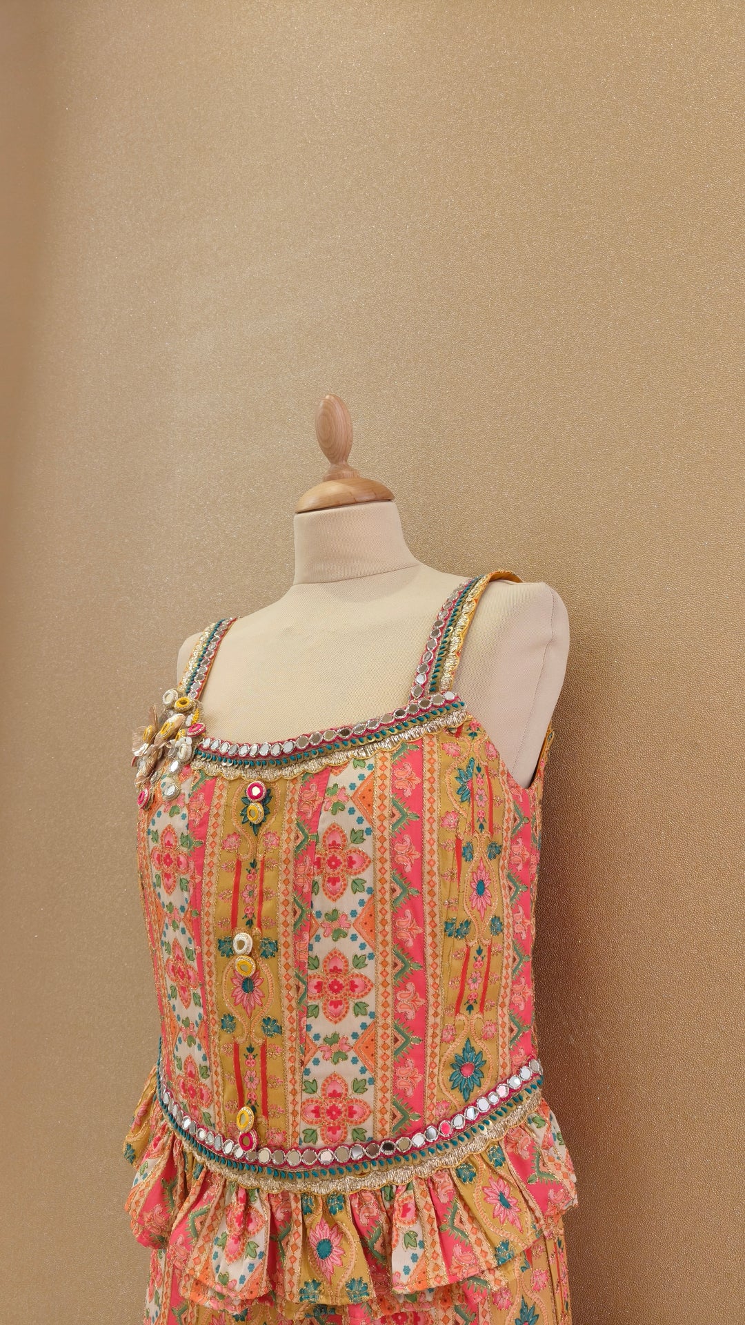 Yellow Printed Frill Top & Straight Pants Set| Private Collection