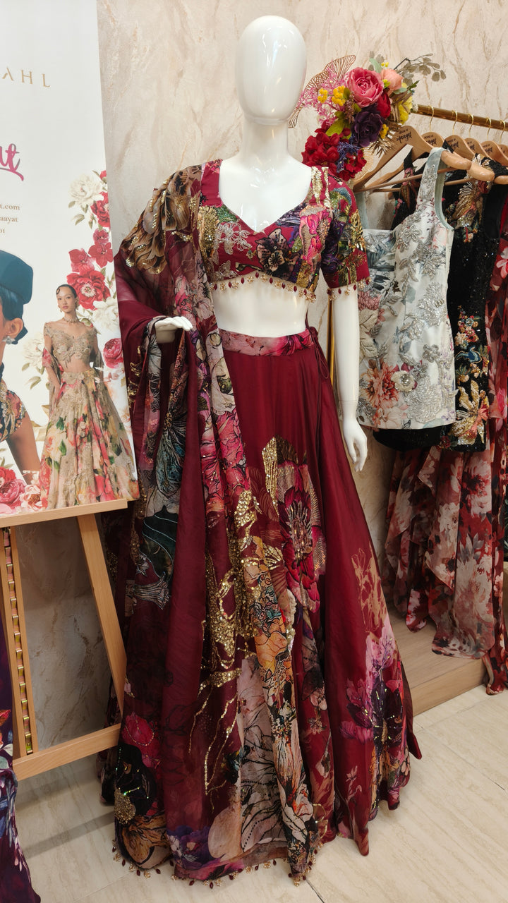 Maroon Printed Printed Lehenga Set |VARUN BAHL