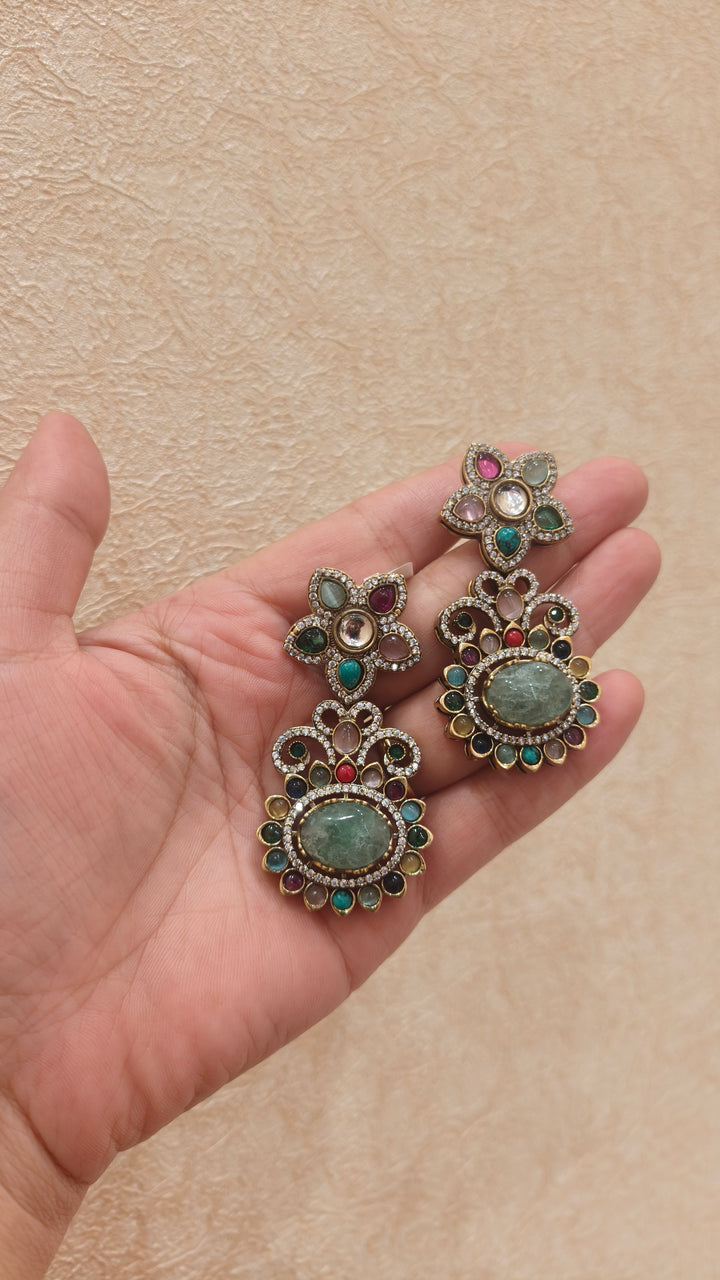 Multicolour Gemstone Floral Drop Earrings| Vivinia by Vidhi Mehra
