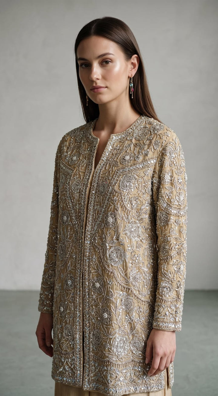 Taupe Embroidered Kurta Set with Dupatta |Basanti Kapde Aur Koffee