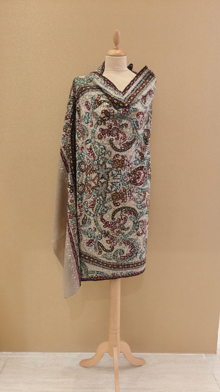 Beige Sozni Jamawar Pashmina Shawl AAMIR