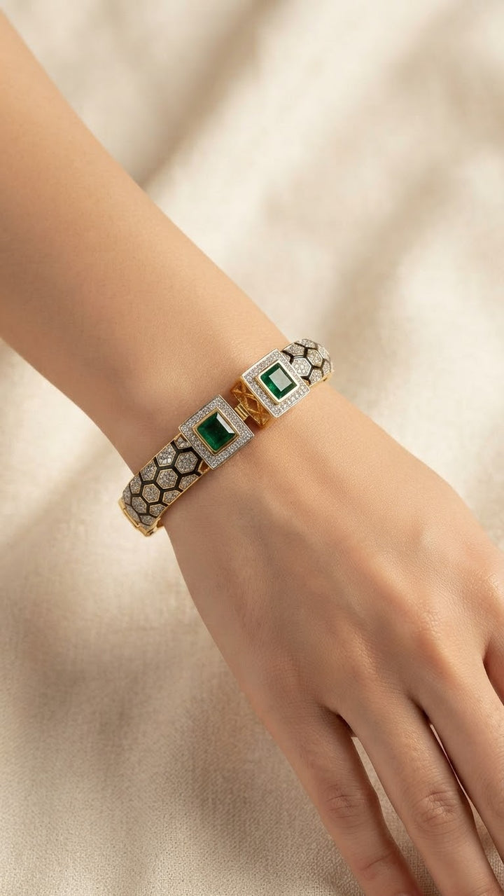 Gold-Plated Green Stone Open Cuff Kada Bracelet |Vivinia by Vidhi Mehra