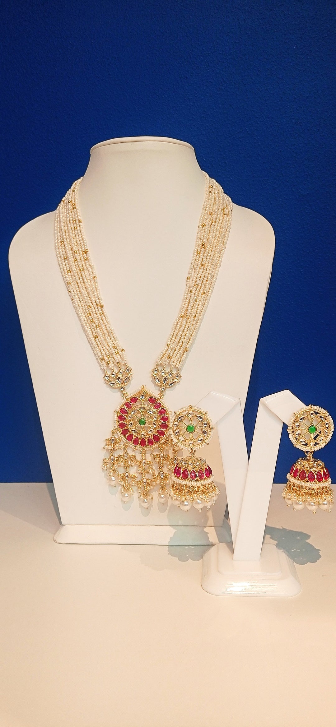 Reena Rice Pearl Kundan Pendant Necklace and Jhumka Set|Inaayat by Divya Taimni