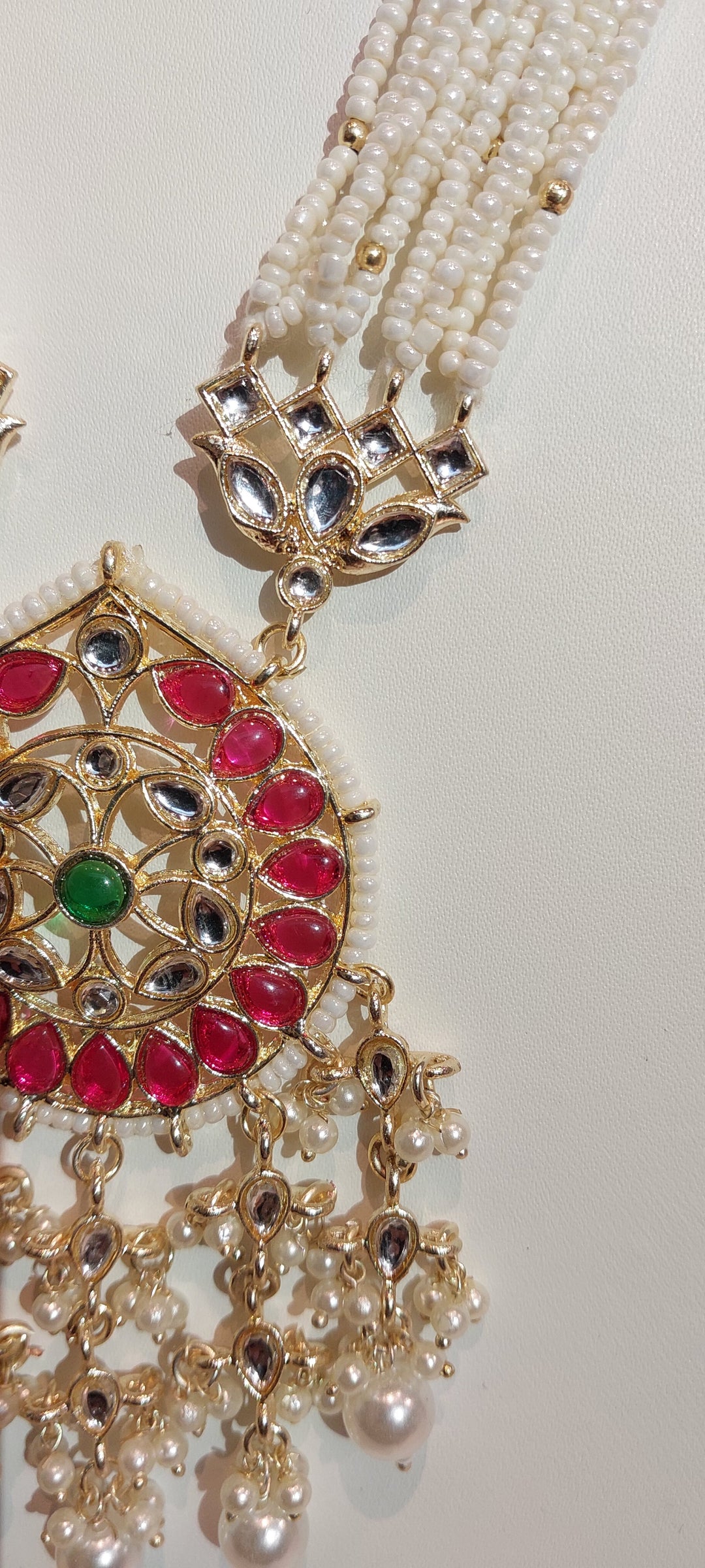 Reena Rice Pearl Kundan Pendant Necklace and Jhumka Set|Inaayat by Divya Taimni