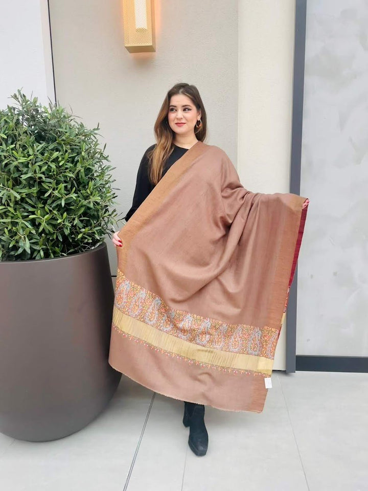 Benazir Red and Beige Reversible Pashmina Shawl | House of Inaayat