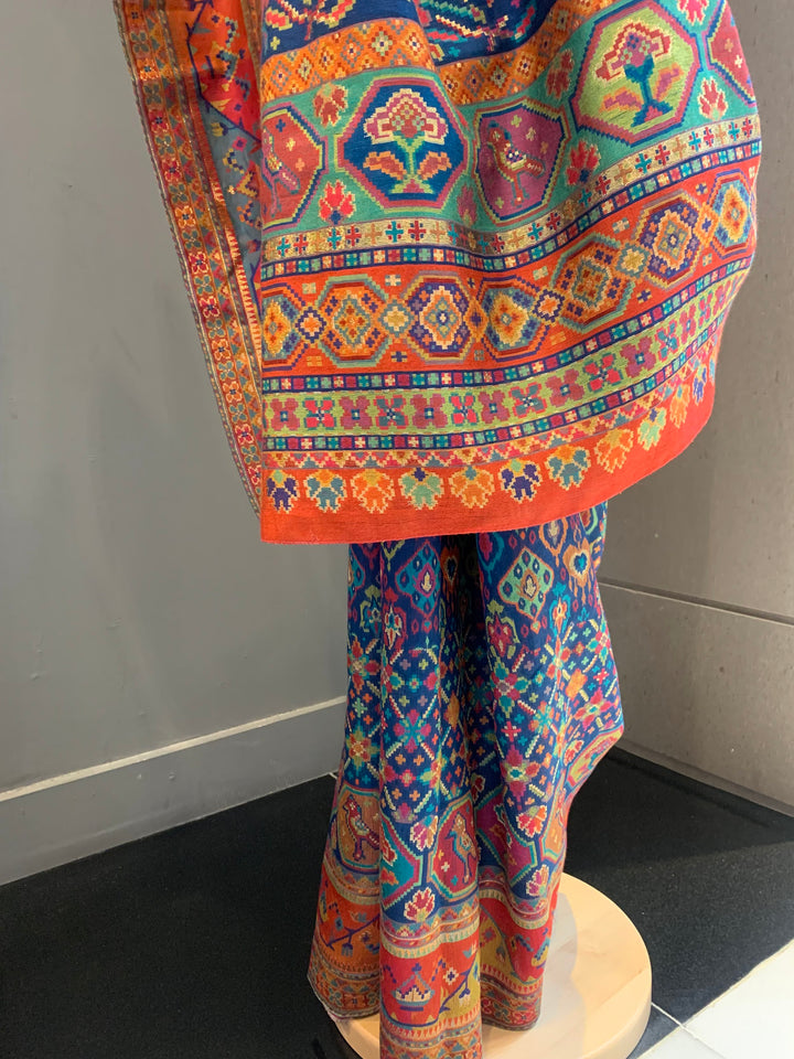 Nayan Silk Blue Colorful Festive Patola Saree