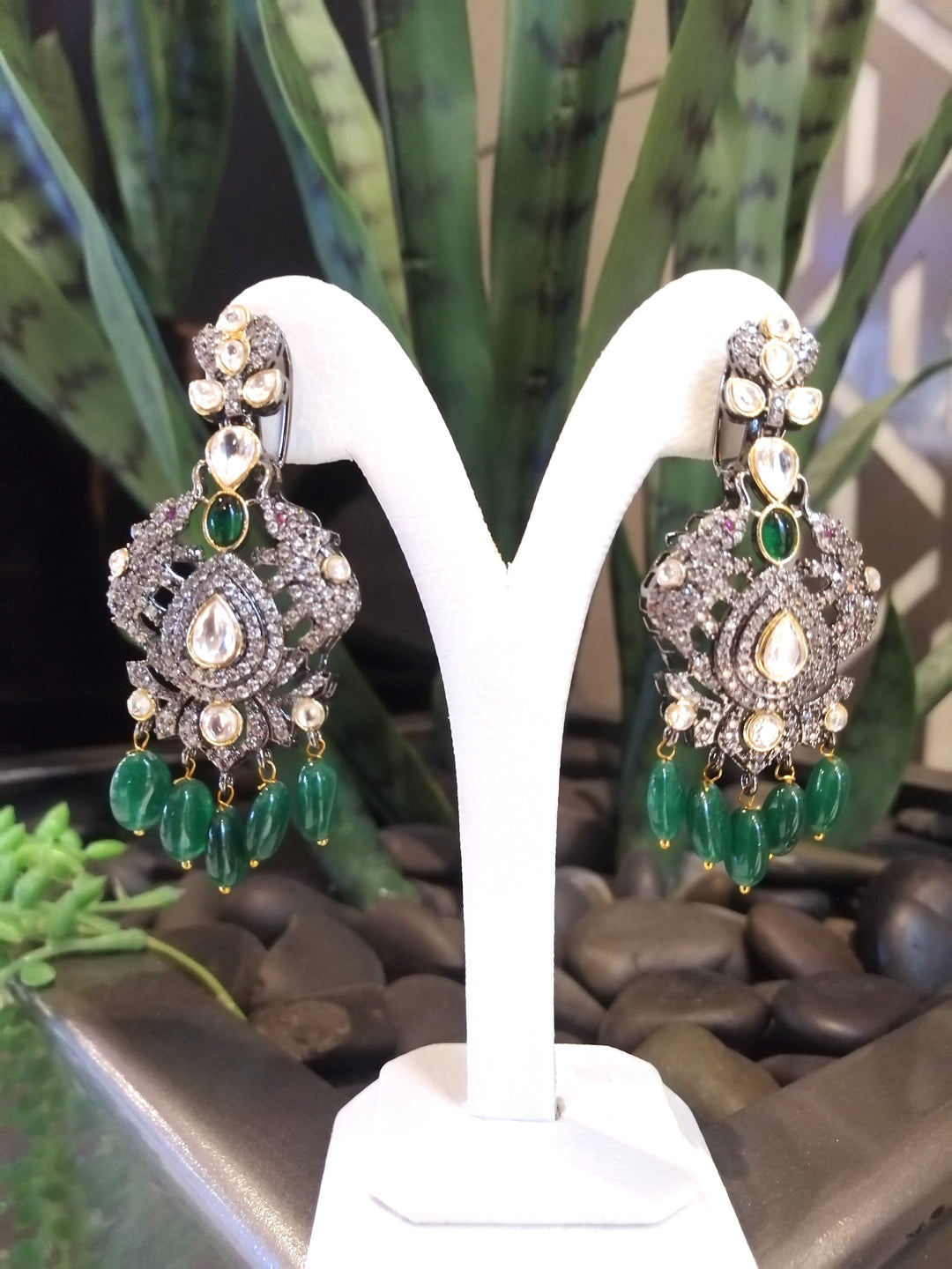 Hathi Elephant Antique-look Necklace and Earrings Set with Green Beads|Inaayat by Divya Taimni
