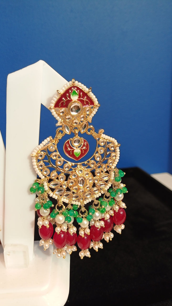 Zafina Red, Green and White Beaded Earrings|Inaayat by Divya Taimni