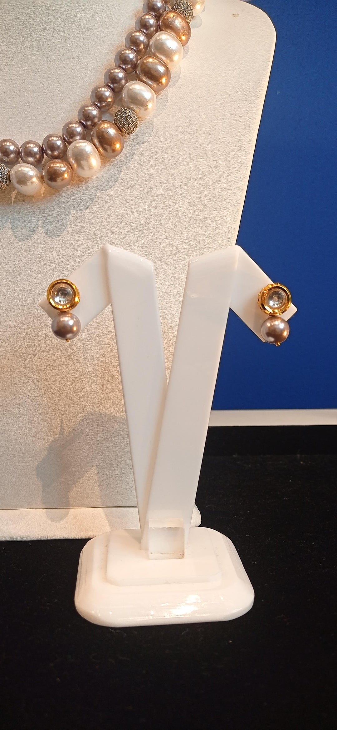 Anoushka White, Rose Gold and Silver Double-Strand Pearl Necklace and Earrings Set