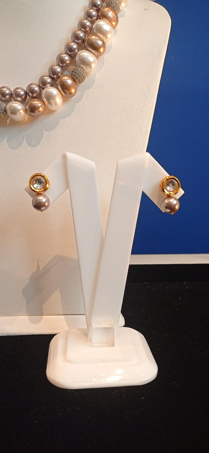 Anoushka White, Rose Gold and Silver Double-Strand Pearl Necklace and Earrings Set