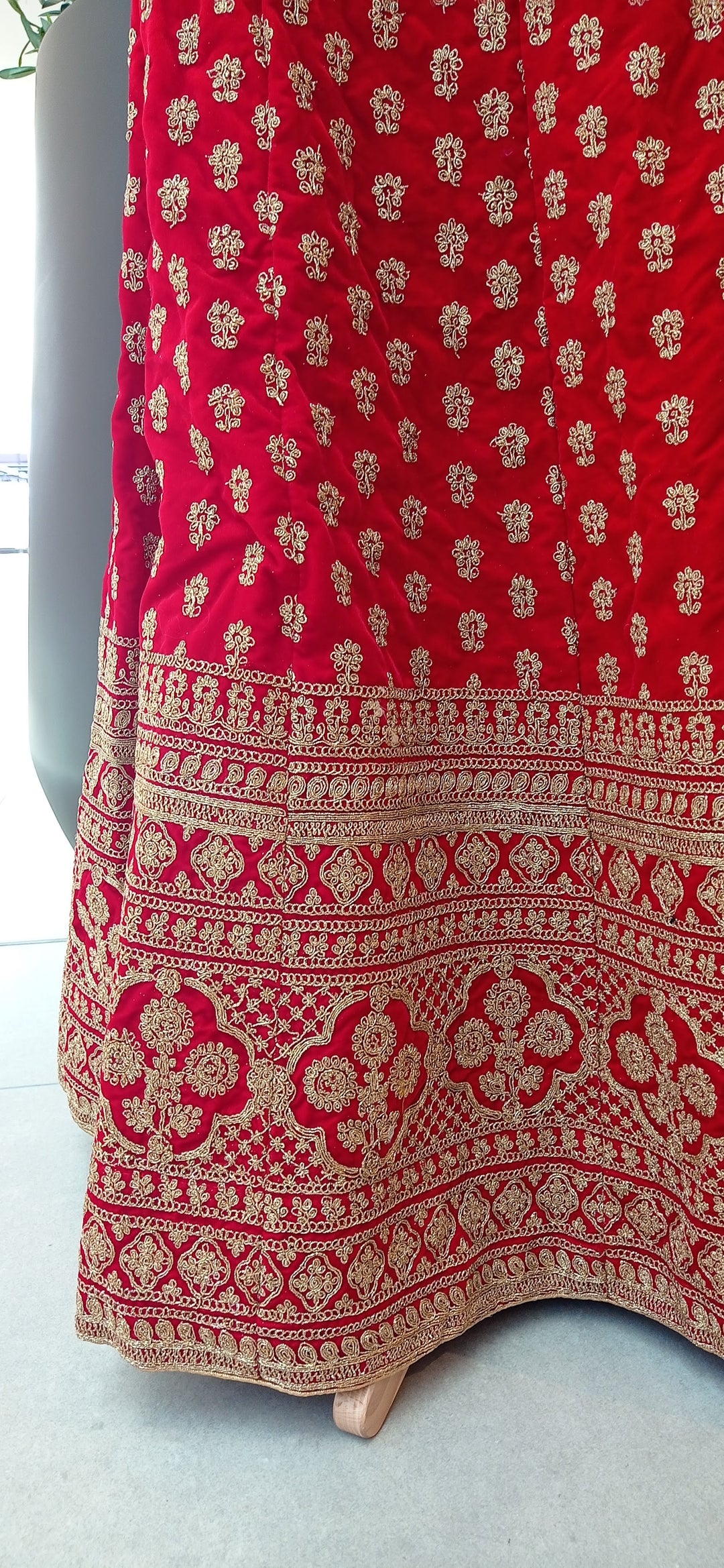 Shagun Red and Gold Velvet and Net Lehenga (Unstitched) | Inaayat by Divya Taimni
