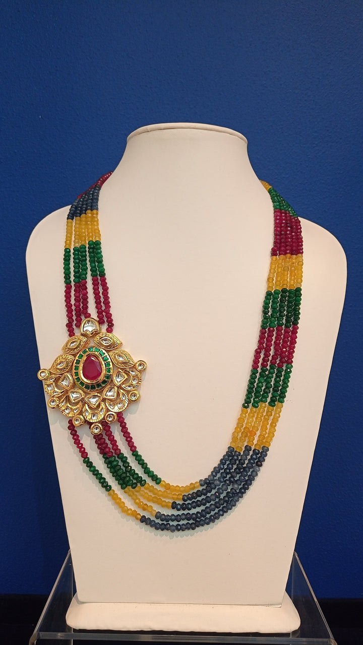 Rania Color-Block Beaded Kundan Side-Pendant Necklace and Earrings Set|Inaayat by Divya Taimni