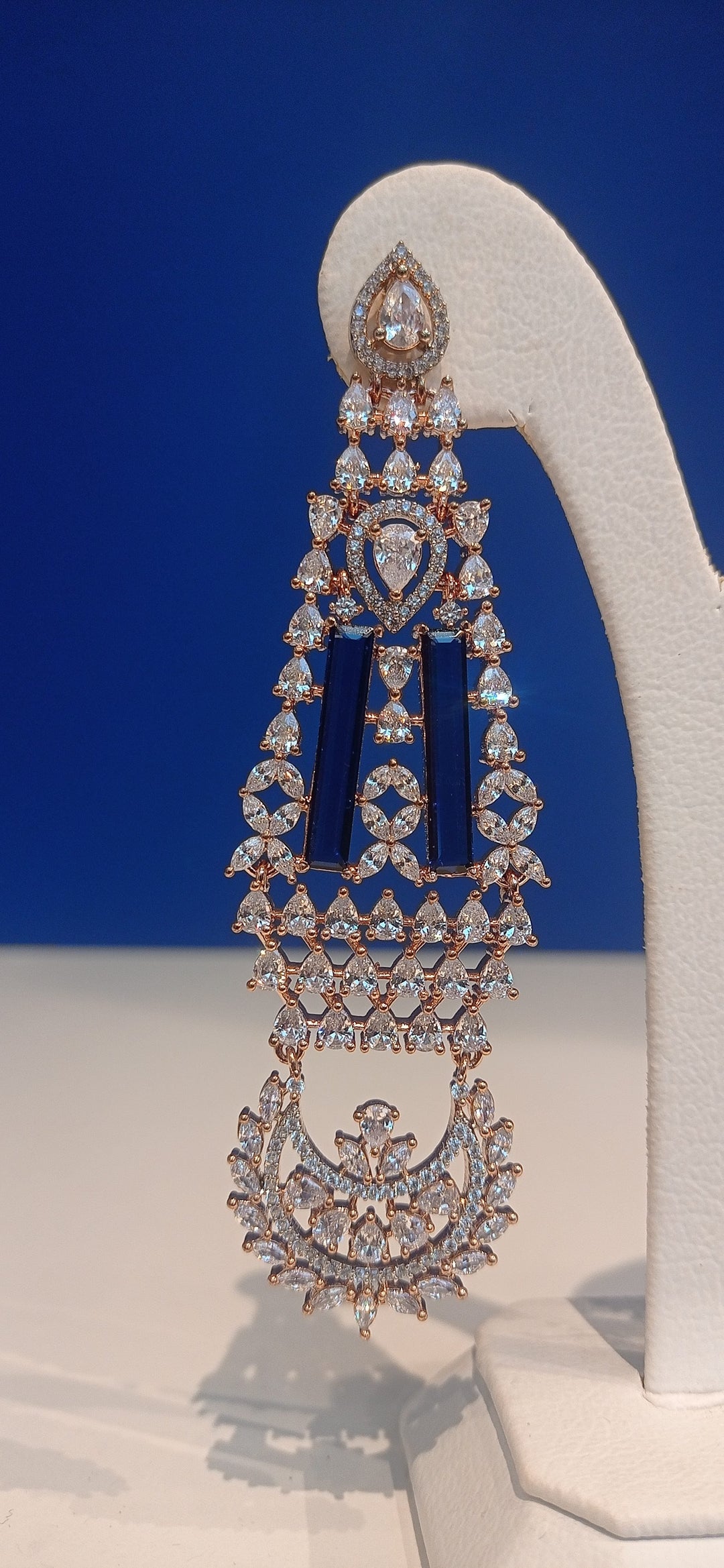 Zahira Art Deco Sapphire and Zircon Diamond Crystal Party Earrings |Inaayat by Divya Taimni