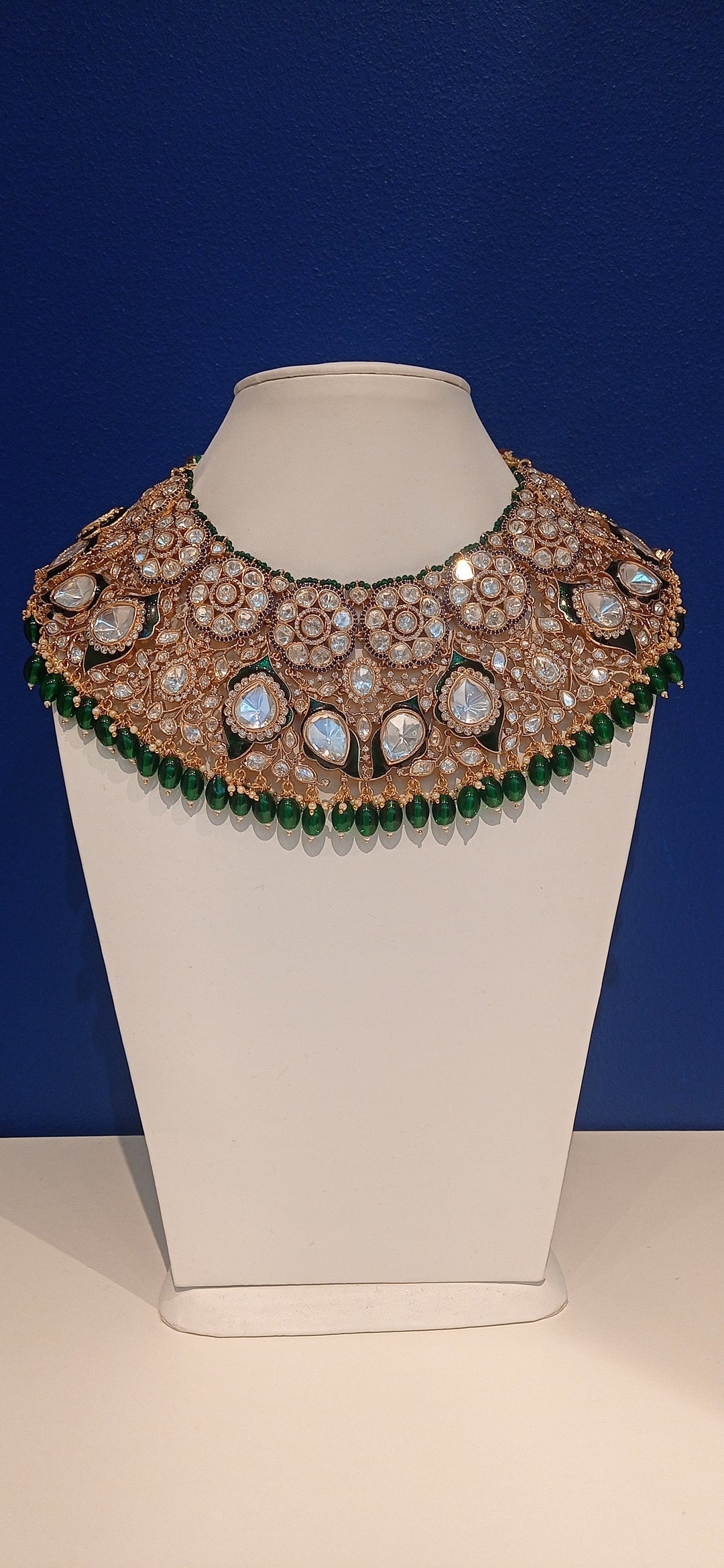 Jodhaa Masterpiece Green and Gold Kundan Bridal Statement Necklace, Earrings, and Mang Teeka Set|Inaayat by Divya Taimni