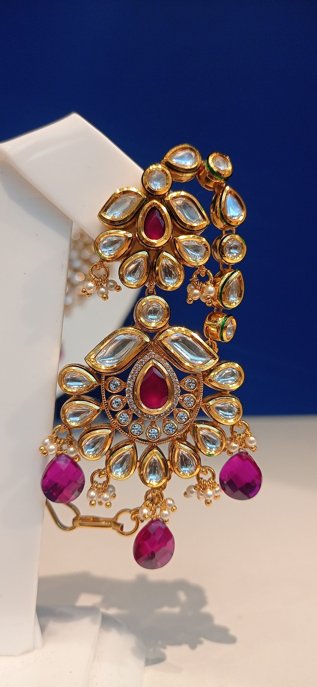 Radha Ruby and Polki Diamond Bridal Kundan Earrings, Kanras, Necklace and Maang Teeka Jewellery Set|Inaayat by Divya Taimni
