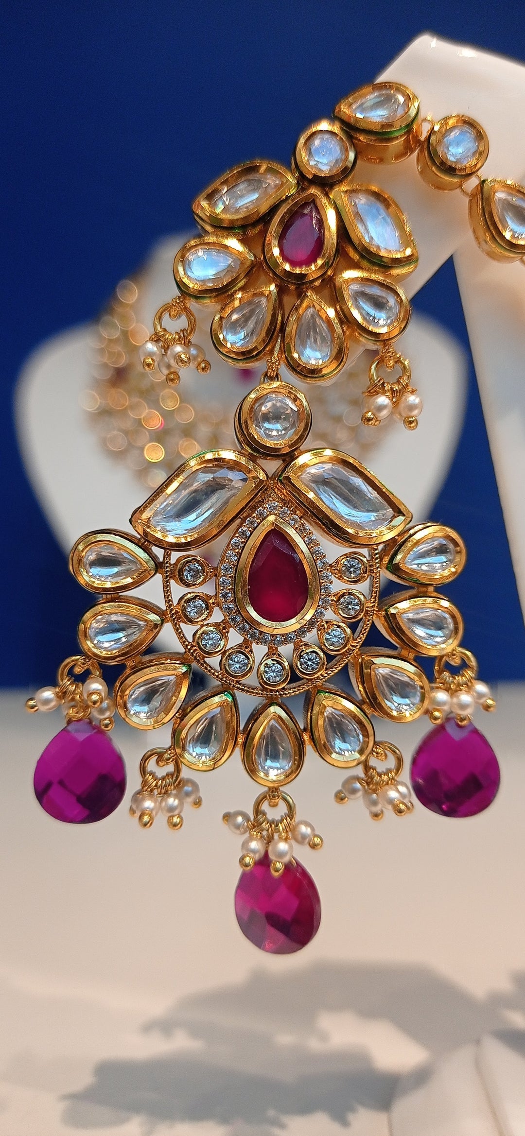 Radha Ruby and Polki Diamond Bridal Kundan Earrings, Kanras, Necklace and Maang Teeka Jewellery Set|Inaayat by Divya Taimni