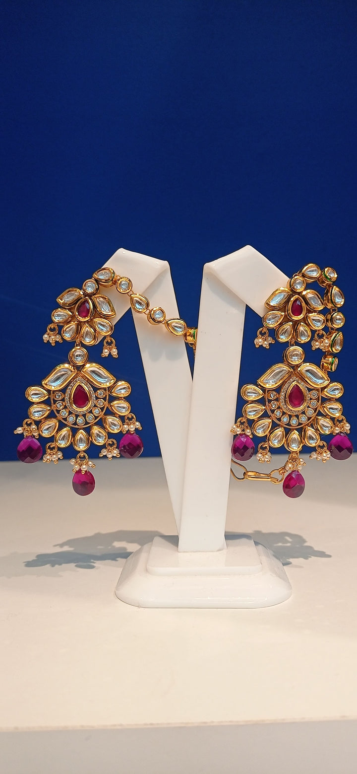 Radha Ruby and Polki Diamond Bridal Kundan Earrings, Kanras, Necklace and Maang Teeka Jewellery Set|Inaayat by Divya Taimni