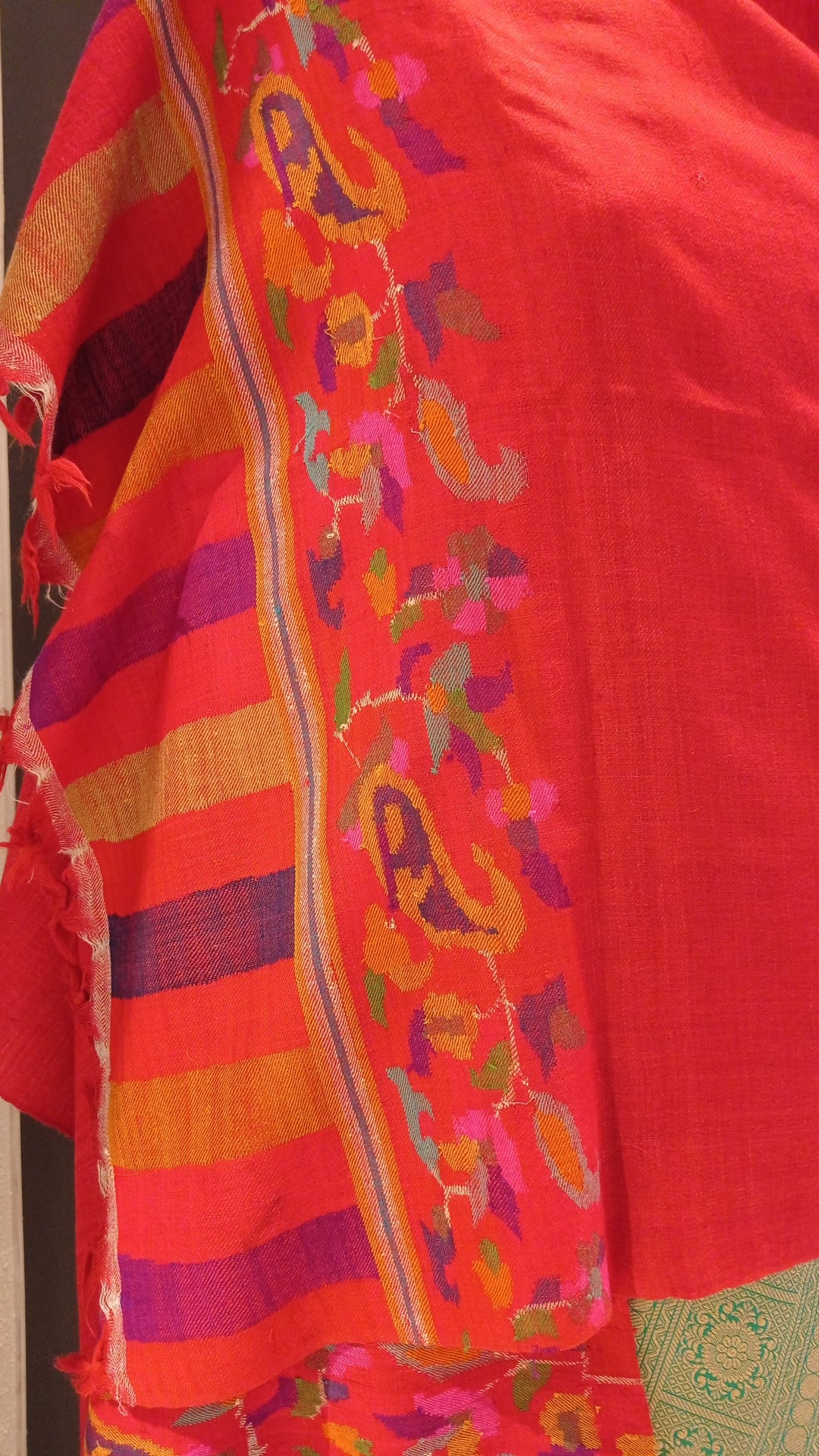 Kaveri Red Pashmina Scarf with Kani Border