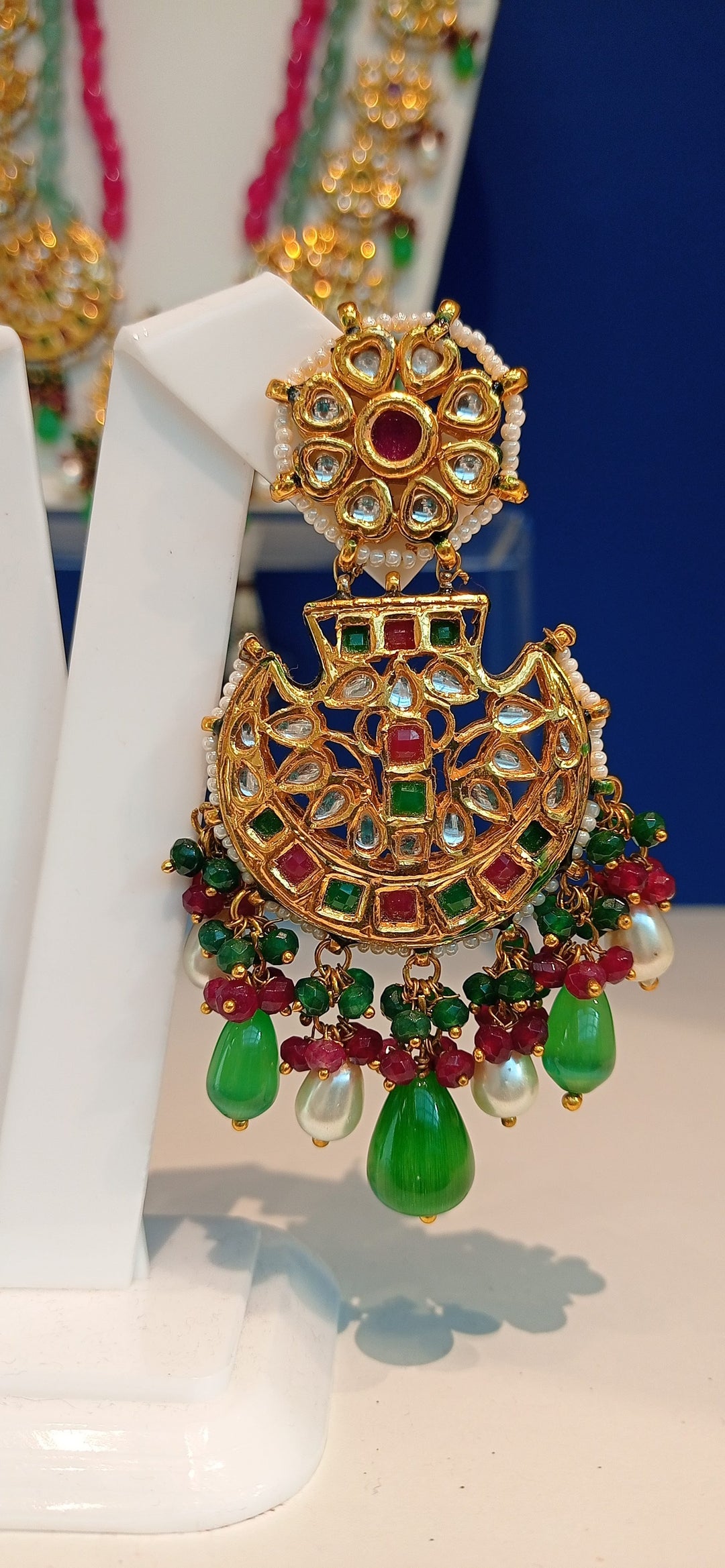 Sonam Turquoise and Pink Beaded Scallop Kundan Necklace and Earrings set