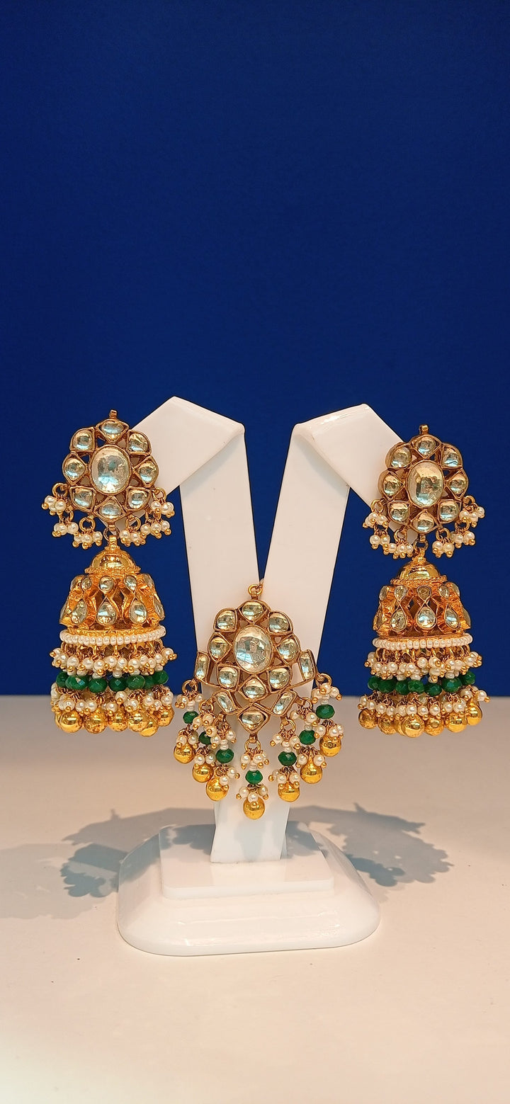 Varania Green Kundan and Imitation Polki Diamonds Necklace, Earrings and Teeka Set|Inaayat by Divya Taimni
