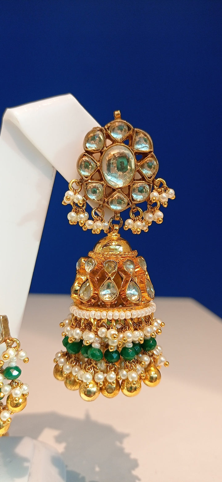 Varania Green Kundan and Imitation Polki Diamonds Necklace, Earrings and Teeka Set|Inaayat by Divya Taimni