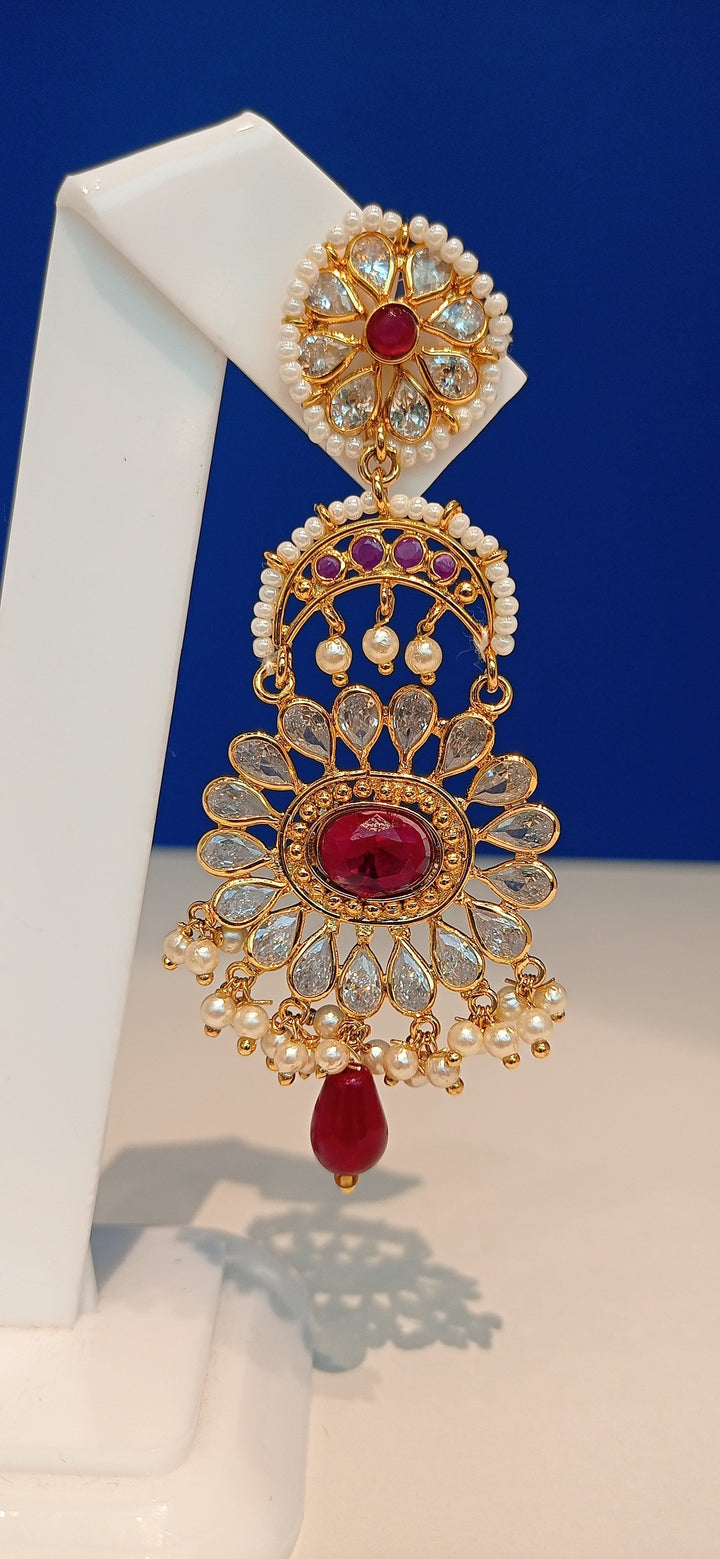 Fiona Red and Gold Flower and Crescent Moon Earrings|Inaayat by Divya Taimni