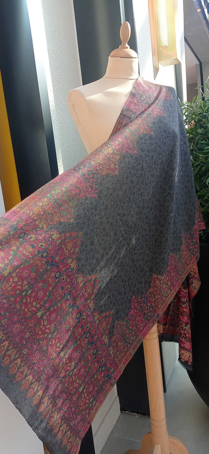 Bhoomi Steel Grey Cashmere Scarf |House Of Inaayat